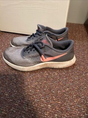 Nike Gray Sneakers with Coral Swoosh